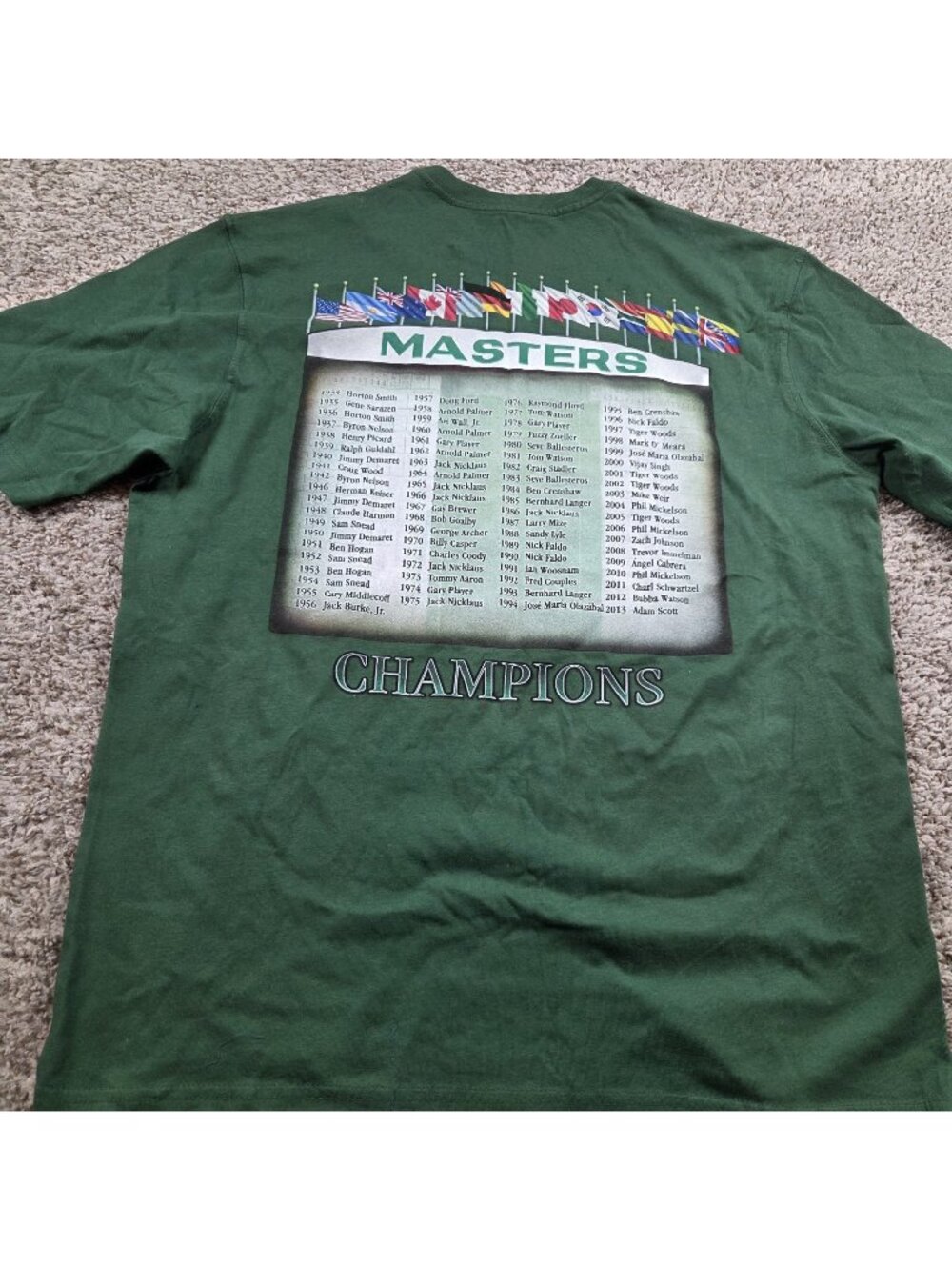 Masters 2014 T Shirt Adult Large Green Short Sleeve Mens